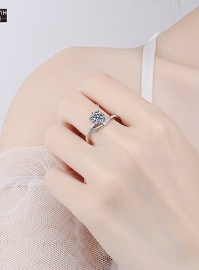 ECETOWIHS925银六爪戒指女镶嵌莫