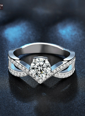 ECETOWIH莫桑钻纯银戒指个六爪皇