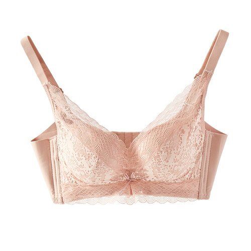 100%桑蚕丝真丝蕾丝内衣女无钢圈收副乳聚拢胸罩轻薄性感v领文胸