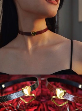 爱心蛇皮锁骨链情侣烫字定制项圈