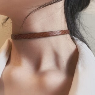 SunSets原创设计蛇皮choker锁骨链女项圈羊皮手工颈环 ins夏日棕