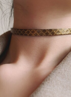 金属色真皮颈环蛇皮男女手工定制