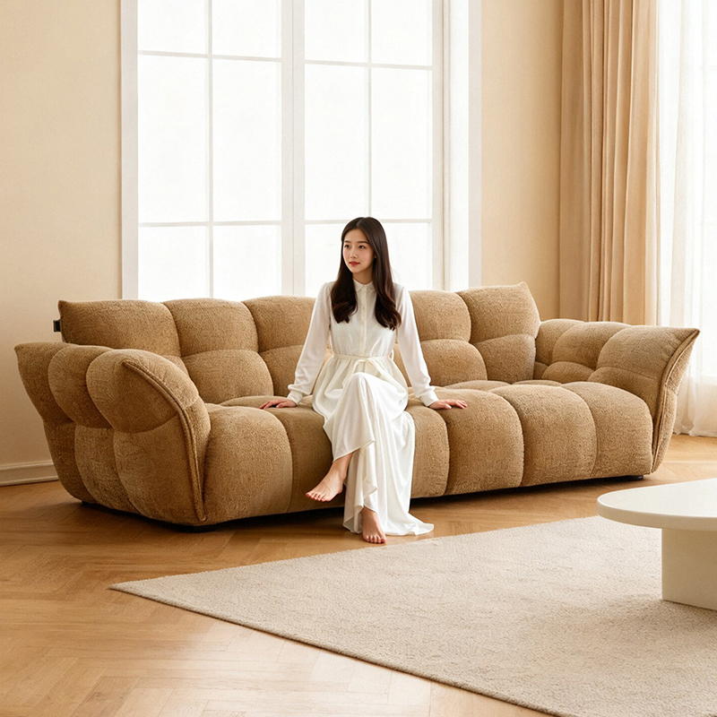 中古奶油风百合沙发高级别墅设计感复古风小户型客厅布艺花瓣沙发