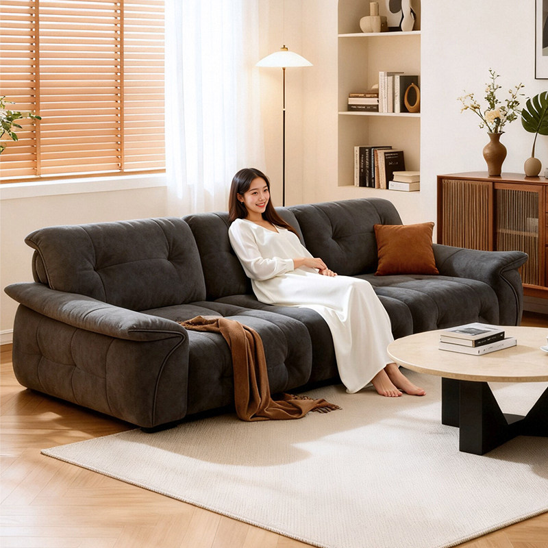 布艺沙发2026年新款中古风雪尼尔客厅小户型网红深灰色猫抓布沙发