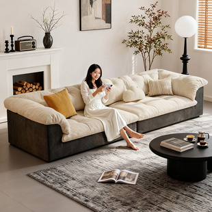 政府补贴雪尼尔云朵布艺沙发客厅直排小户型法式复古慵懒风可拆洗