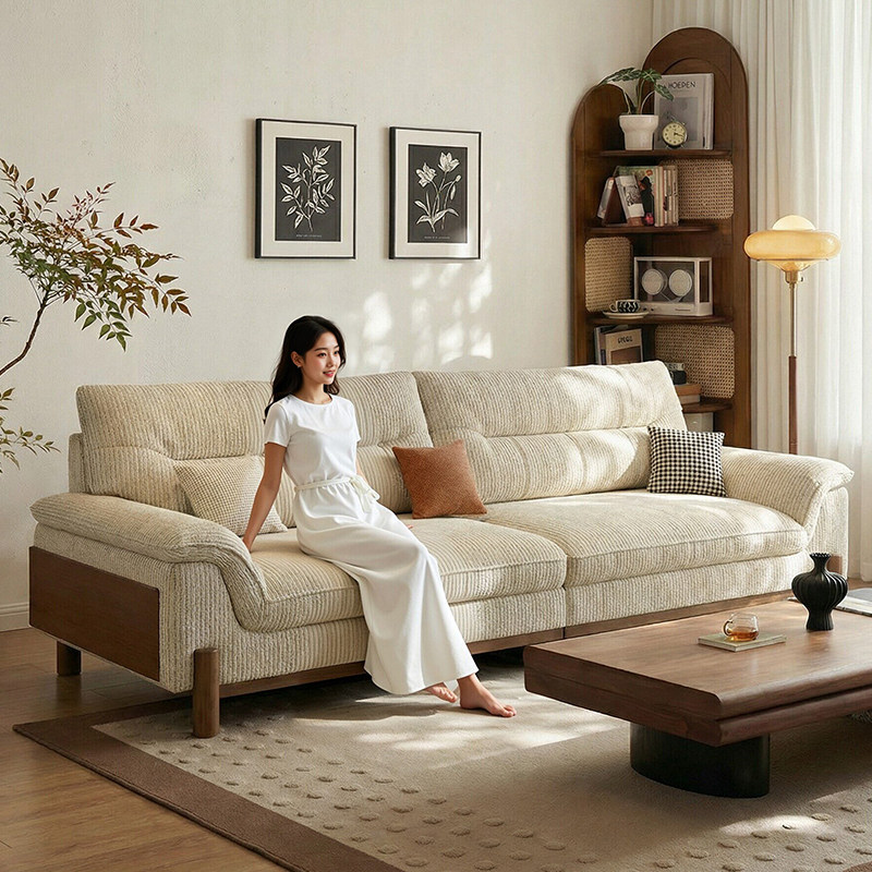 KIXOON 可拆洗云栖布艺沙发雪尼尔绒2026新款中古风客厅直排sofa