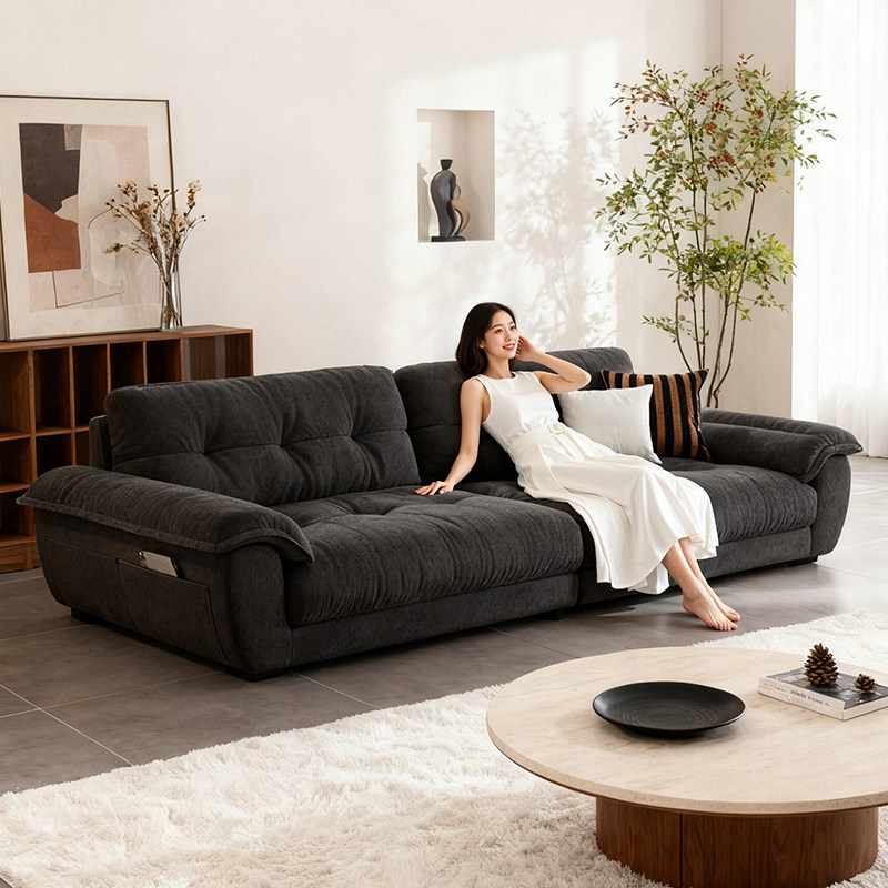 布艺沙发2026年新款雪尼尔深灰色法式中古风客厅小户型直排沙发