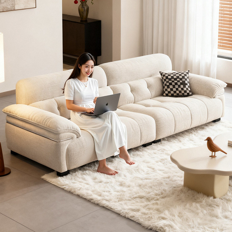 政府补贴奶油风布艺沙发2026新款雪尼尔包豪斯客厅直排小户型沙发