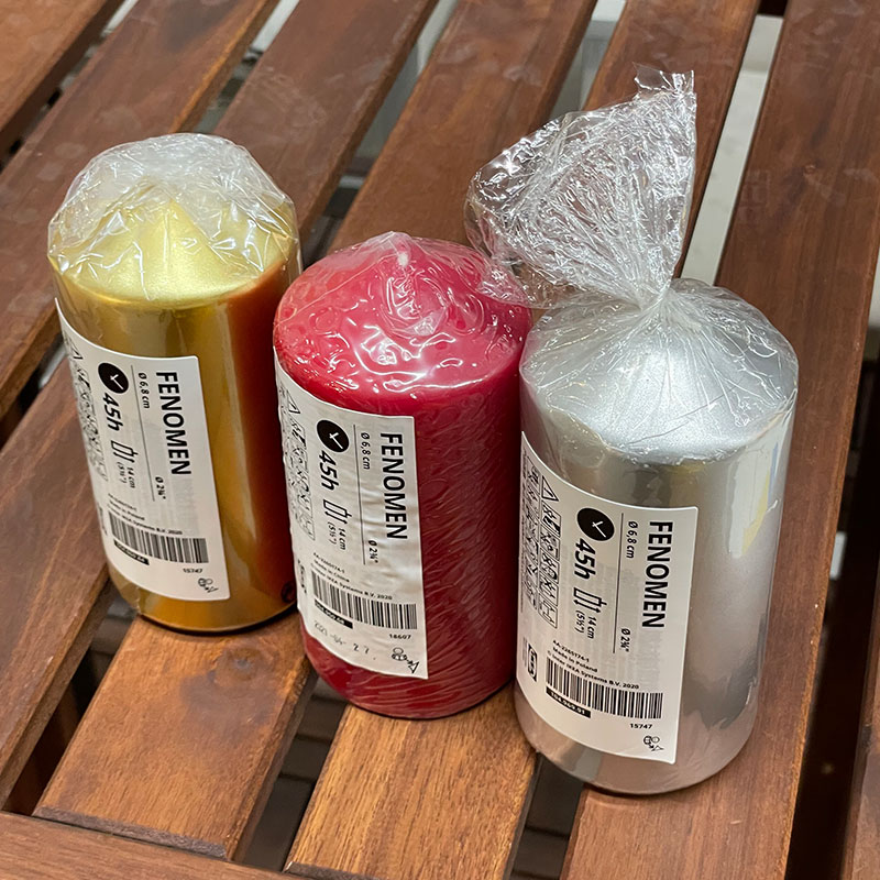 宜家费诺门无香型阔形银色蜡烛