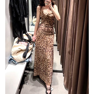 5039474 ZA新品 豹纹印花绢网细吊带加长连衣裙 轻熟风无袖 051 女装
