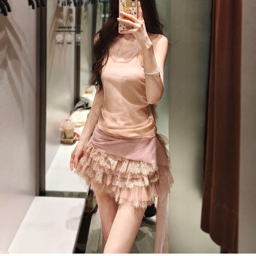 ZA春夏新品 女装 圆领双层绢网效果吊带上衣 5644317 942