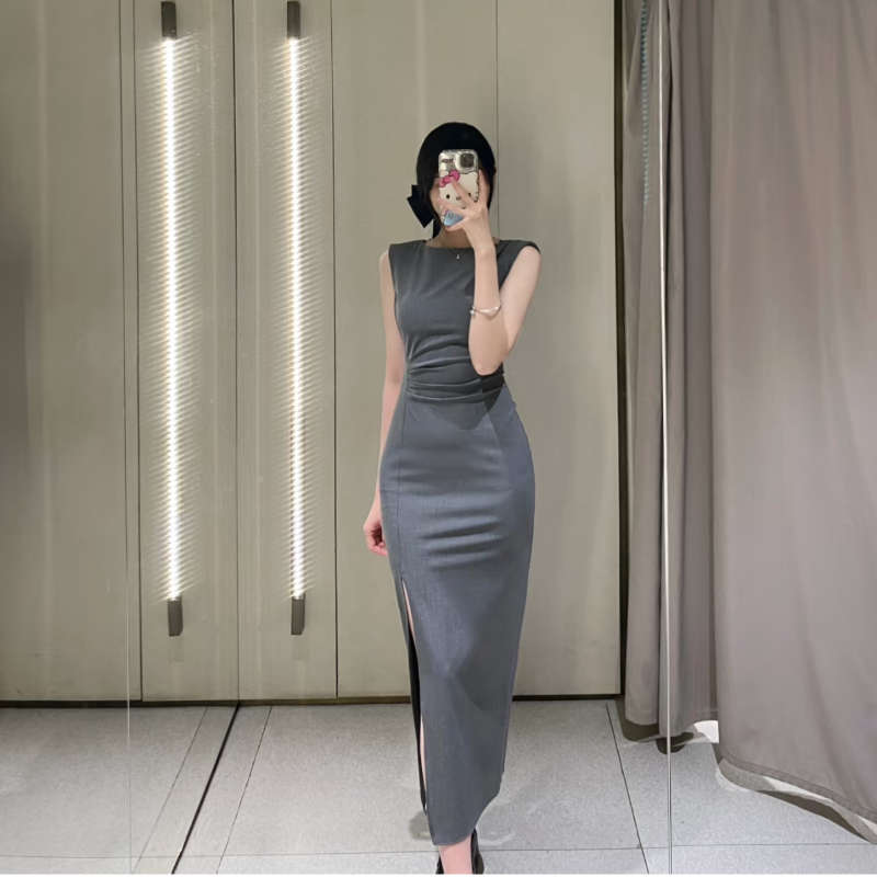 ZA秋新品欧美女装休闲洋气腰身打褶迷笛连衣裙6962231807
