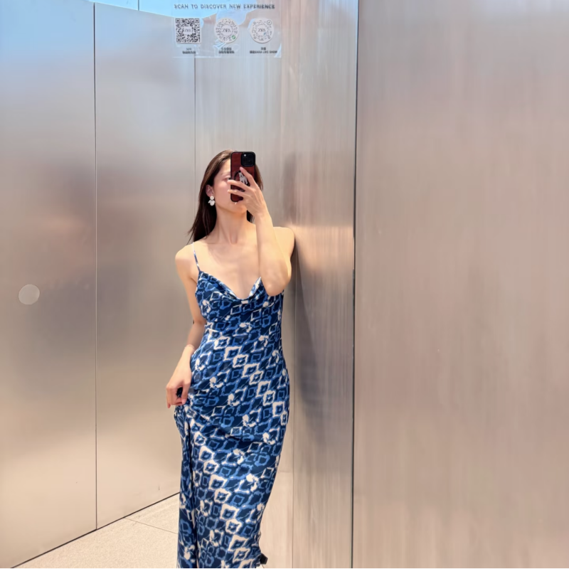 ZA夏季新品女装度假风时尚印花内衣式迷笛连衣裙 3666055