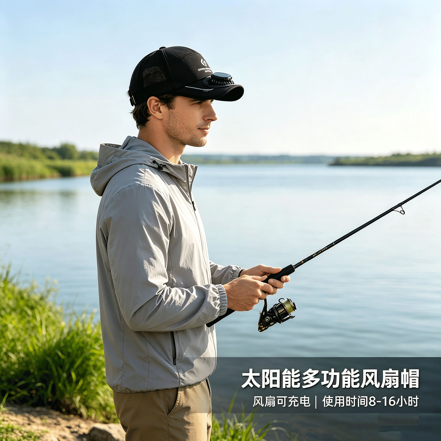 新款充电风扇帽子数显电量成人户外遮阳防晒透气网眼薄太阳能凉帽