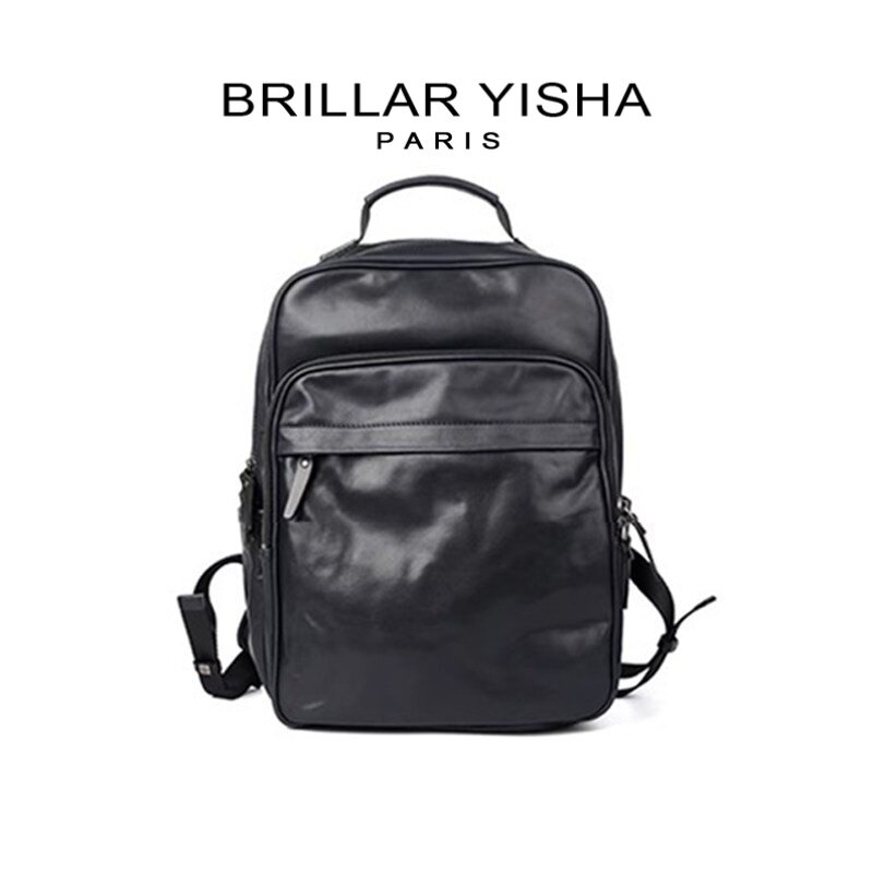 法国BRILLAR YISHA真皮男士双肩包休闲百搭电脑背包旅行包通勤包