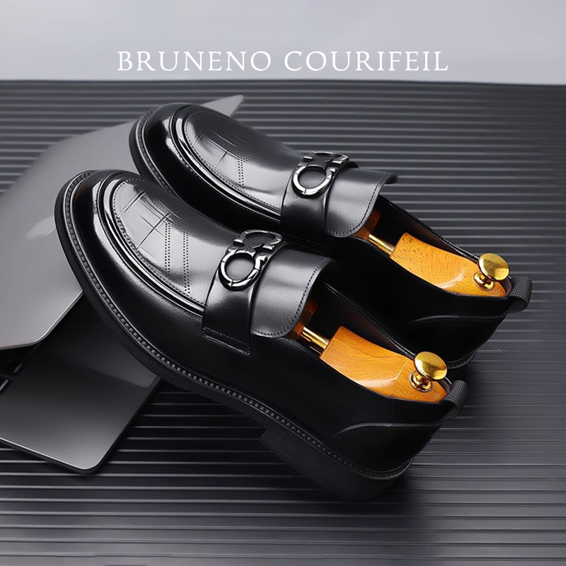 意大利BRUNENO COURIFEIL 商务正装皮鞋男新款英伦一脚蹬真皮男鞋