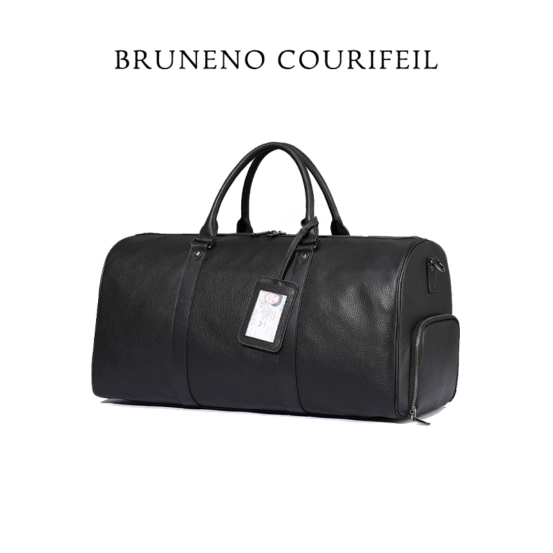 意大利BRUNENO COURIFEIL男士真皮旅行包带鞋位手提包斜挎圆桶包