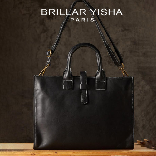 BRILLAR YISHA高档公文包男士头层牛皮商务包简约真皮单肩斜挎包