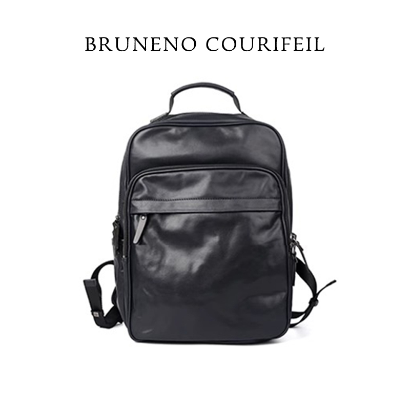 意大利BRUNENO COURIFEIL真皮男士双肩包休闲百搭电脑背包旅行包