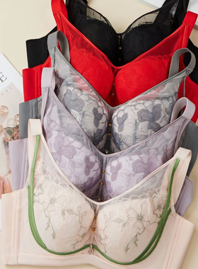 玉姿一族薄定型C杯软钢圈上托聚拢收副乳绣花高奢内衣文胸罩7872