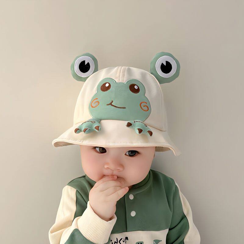 宝宝帽子春秋季薄款小青蛙遮阳婴儿渔夫帽出游个性洋气防晒帽夏潮