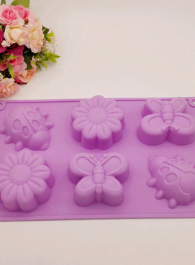 DIY硅胶模具 瓢虫花朵蝴蝶模型 手工皂蛋糕辅食蒸煮冰块模50-70克