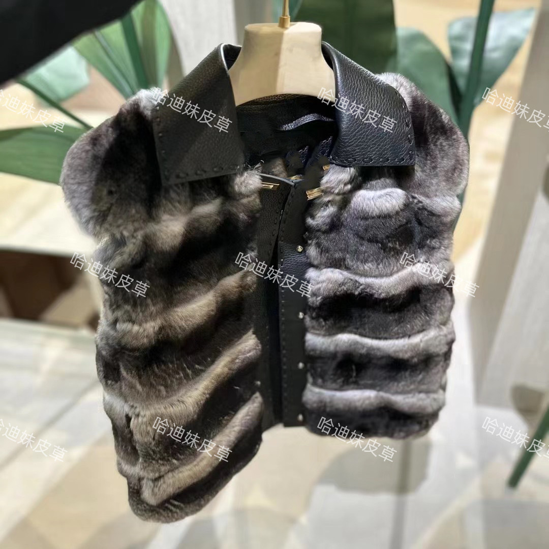 Dream 原色进口黑丝绒龙猫青紫蓝栗鼠整只横排皮草短款女士背心