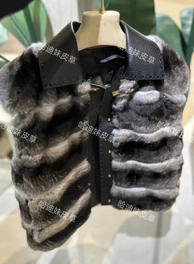 Dream 原色进口黑丝绒龙猫青紫蓝栗鼠整只横排皮草短款女士背心