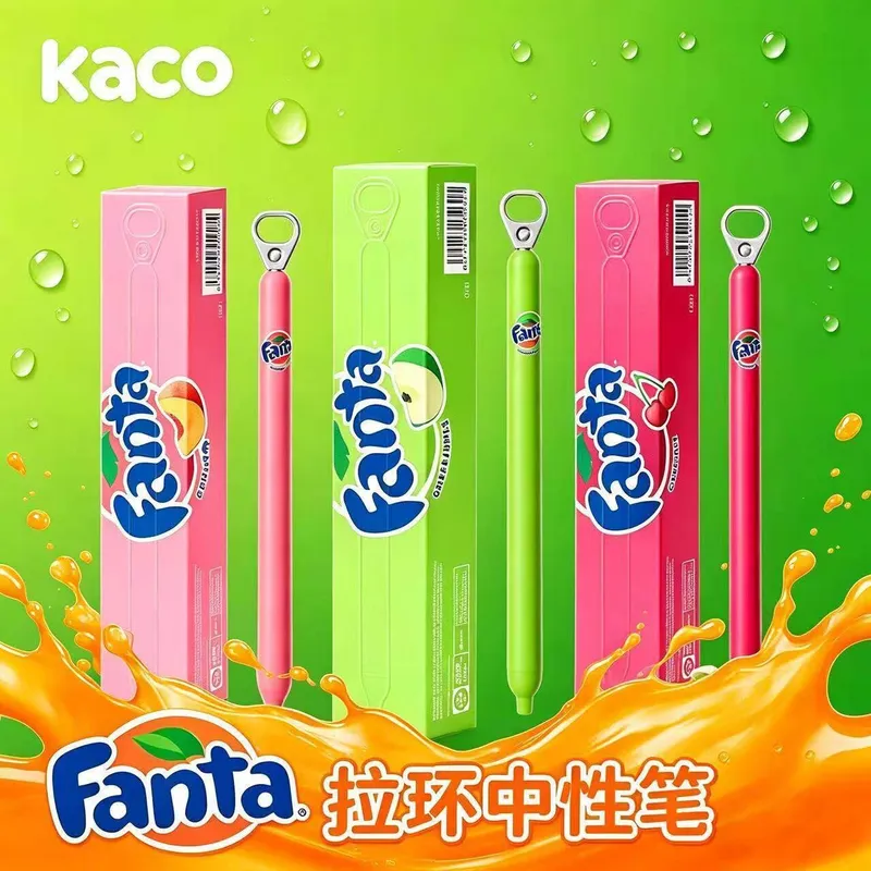 KACO拉环笔芬达夏日果味联名中性笔灵悦高颜值速干按动0.5用