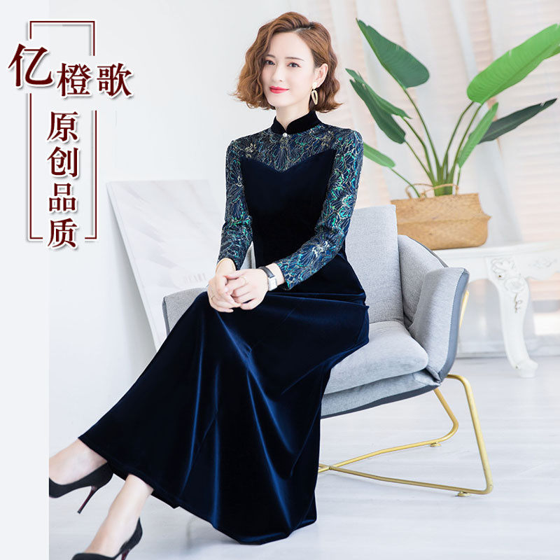 优雅风丝绒大码裙子平时可穿礼服