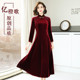 中年红色礼服连衣裙丝绒旗袍裙中长款 参加婚宴喜婆婆妈妈平时可穿