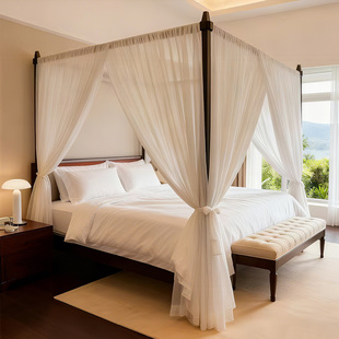 整体床幔四柱床床纱棉麻新中式东南亚风美式欧式客栈民宿褶皱纱帐
