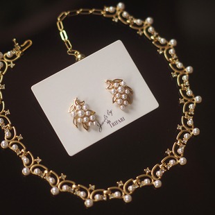 Trifari翠法丽中古vintage项链莫奈monet重工珍珠复古耳环耳夹