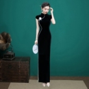 显瘦长款 黑色修身 优雅丝绒走秀旗袍端庄大气演出服女 夏季 2025新款