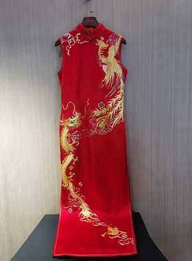 真丝刺绣新娘结婚敬酒服旗袍定制
