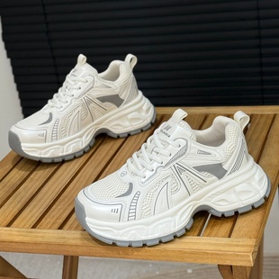 增高6cm运动休闲鞋 网面透气松糕鞋 女2025年新款 欧洲站厚底老爹鞋
