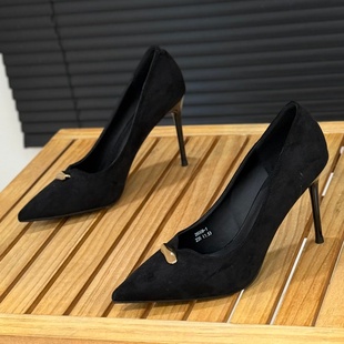 不累脚气质名媛风细跟女鞋 9cm超高跟鞋 子 女2025新款 尖头浅口单鞋