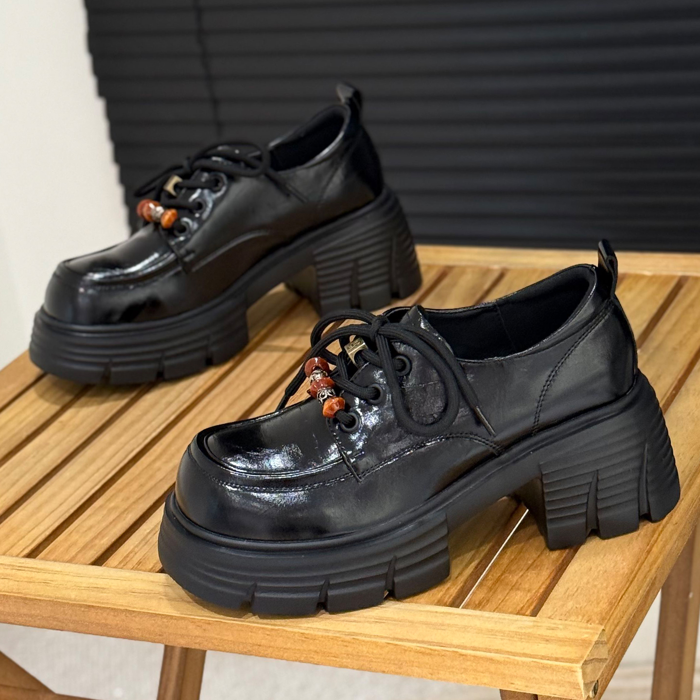 厚底乐福鞋增高6.5cm粗跟小皮鞋