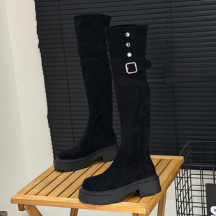 过膝长靴子女2025秋冬新款 弹力瘦瘦靴两穿靴子长筒靴显腿长骑士靴