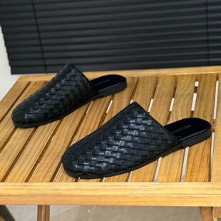 舒适外穿休闲半拖鞋 编织包头拖鞋 新款 2026夏季 女平跟一脚蹬懒人鞋