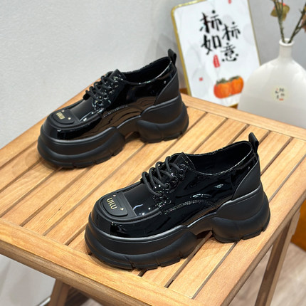 7cm厚底乐福鞋女2025新款春季小皮鞋学院风jk女鞋松糕底系带单鞋
