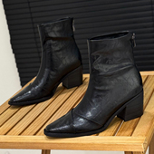 7cm尖头短靴女2025秋季 靴 单靴气质时装 新款 粗跟瘦瘦靴后拉链时尚