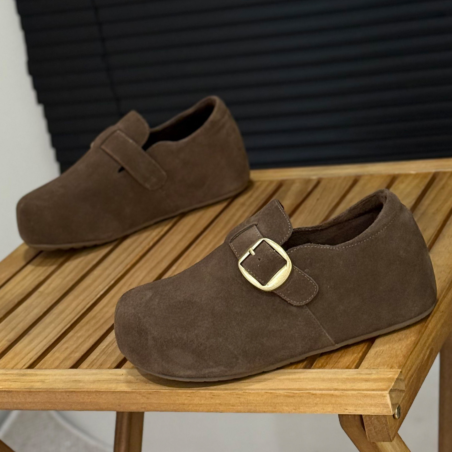 复古内增高勃肯鞋秋冬加绒乐福鞋