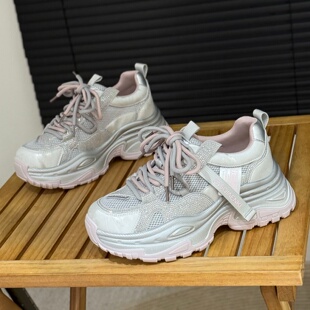 镂空厚底老爹鞋 运动休闲鞋 女2026新款 时尚 增高6cm透气网面鞋 夏季