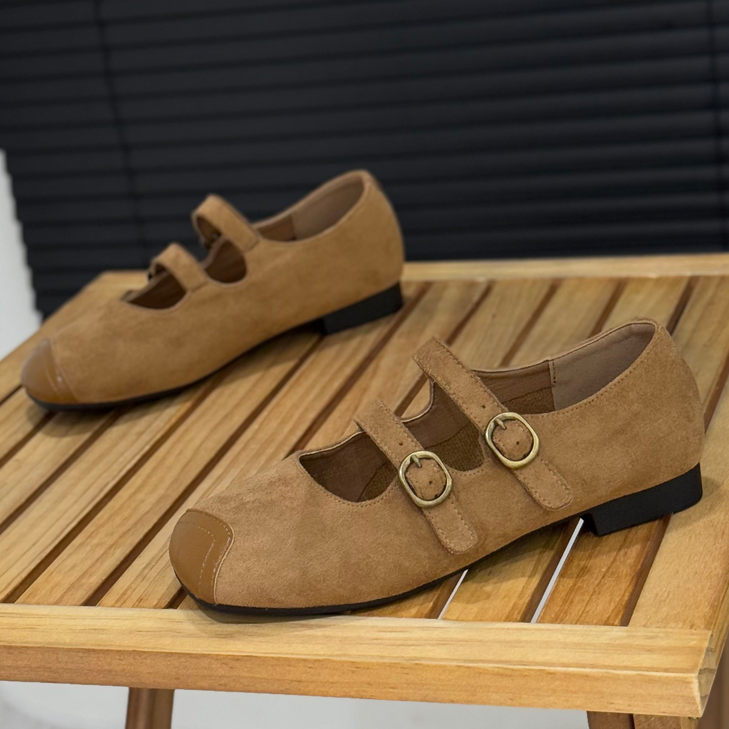 复古平底玛丽珍鞋双扣带浅口单鞋