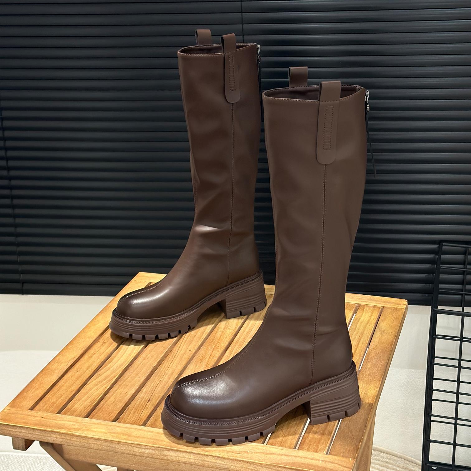 平口粗高跟6cm弹力骑士靴女