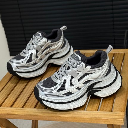 机能风厚底老爹鞋女2026年新款小个子增高7cm灰色女鞋运动休闲鞋