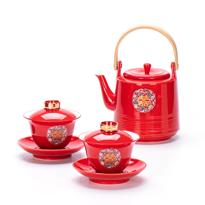 新人结婚敬茶杯套装红色碗筷一对