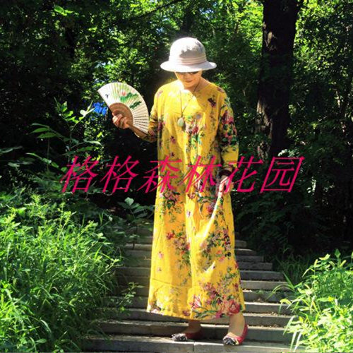 棉麻长袖复古民族风A字连衣裙