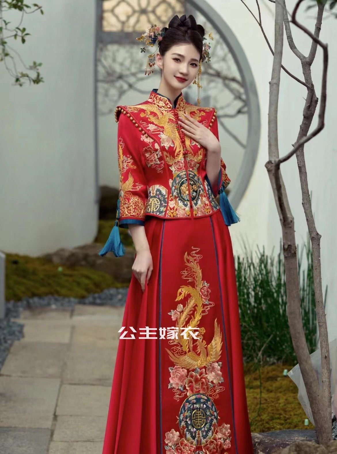 出租天玺正版【姝瑶】手绣仪式传统秀禾服气质拖尾撞色石墨蓝大气